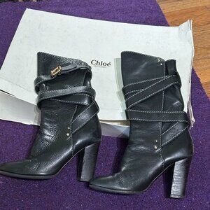 Gorgeous Rocker Chic Vintage High Heel Leather Boots by Chloe sz 37 mid-2000's